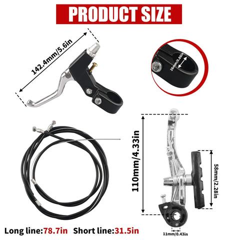 Product dimensions of Complete Bike Brakes Set With Inner And Outer Calipers Cables And Levers Front And Rear MTB Universal Brake Kit