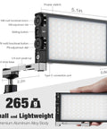 G1s RGB Video Light With App Control, 12W Portable LED Camera Light showing dimensions and aluminum alloy body