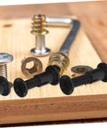Rock Solid Cross Locking Screws And Nuts 170 Piece Set Matte Black Steel furniture connector bolts with assorted metal screws.