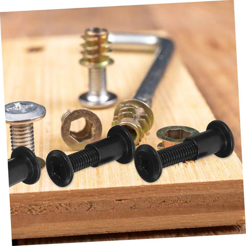 Rock Solid Cross Locking Screws And Nuts 170 Piece Set Matte Black Steel furniture connector bolts with assorted metal screws.