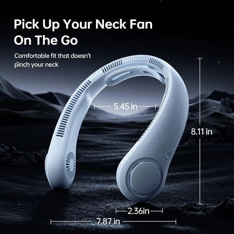Portable Neck Fan With 5 Speed Gears 6000mAh Hands Free Wearable Bladeless Cooling ergonomic design with measurements