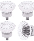 Crystal Glass Drawer Knobs Set 4-Pack Flower Bud Style Silver Finish 1.34 Inch Diameter Cabinet Pulls For Dresser Closet Wardrobe Cupboard Hella Sparkly Includes Two Screws For Easy Mount
