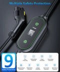 Portable Level One and Level Two EV Charger ETL Certified 12 and 16 Amp 110 to 240 Volt with 25 Foot Extension Cable features 9 safety protections