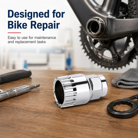 Pro Grade All In One Bike Maintenance Kit with Bottom Bracket Removal Tool on a workbench for bike repair