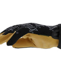 Side view of a Material4X Original Work Glove in brown and black, featuring abrasion-resistant synthetic leather and TPR wrist closure.