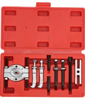 Badass 9 Piece Top Notch Bearing Separator Puller Set Knocks Out Stubborn Bearings with Adjustable Jaws and Extension Rods for Auto Wheel Hub Pinion Axle Repair Heavy Duty Metal Grips Securely Inside Nifty ABS Storage Case Keeps Gear Organized, red case open