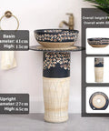 UYTROPLK Ceramic Bathroom Sink Retro Industrial Style Pedestal Ceramics Basin with floral design, 41cm diameter basin.