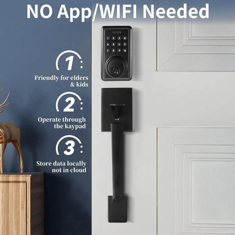 Keyless Entry Door Lock And Handleset In Matte Black With Electronic Keypad Deadbolt Front Door Lock Set With Reversible Handles