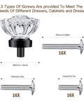 Matte Black Glass Cabinet Knobs Set With Crystal Vintage Drawer Pulls dimensions and screws shown in image
