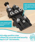 Self Centering Dowel Jig Kit With 1/4 3/8 1/2 Drill Bushings For Flawless Woodworking Joints Hassle Free Diy Furniture Assembly Cabinet Making with laser-etched scales on wood.
