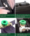 Installation steps for Top Post 12V Battery Disconnect Switch Isolator Kill Switch for cars and marine use; includes green knob.