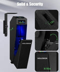 Slick Drop Down Biometric Gun Safe Featuring Lcd Temperature And Humidity Display For Dead Nuts Secure Handgun Storage Plug And Play Bedside Desk Mount Gotta Have Quick Access Firearm Security, showing LED display and steel build.
