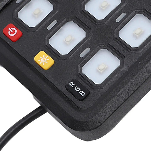 Close-up of the 12 Gang RGB LED Switch Panel With 8 Color Modes And 5 Brightness Levels For Cars Boats And Marine Use 80A Heavy Duty IP65
