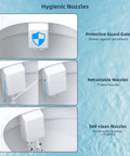 Non Electric Toilet Bidet Attachment With Dual Self Cleaning Retractable Nozzles And Adjustable Water Pressure Cold Water Wash showing protective guard and nozzle action
