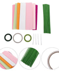 Crepe Paper Flower Kit With Floral Stem Wire And Tape Set For DIY Paper Flowers, Bouquet Craft Supplies, Durable Materials For Wedding, Party And Home Decor. pastel crepe paper, green stem wires and tape set
