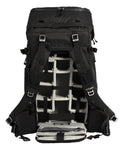 80L Adventure Camera Backpack For DSLR And Cinematography Gear With Cine Master ICU And Gatekeepers And Beefy Outdoor Pack With Full Access Storage Anthracite Color, front view with open compartments