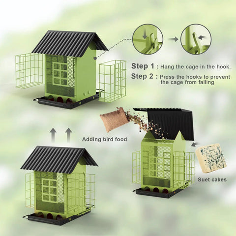 Heavy Duty Outdoor Bird Feeder With Double Suet Cage Hanging Metal Construction Weatherproof Finish Large Capacity Easy Clean And Refill Built To Attract Wild Birds And Withstand The Elements installation process