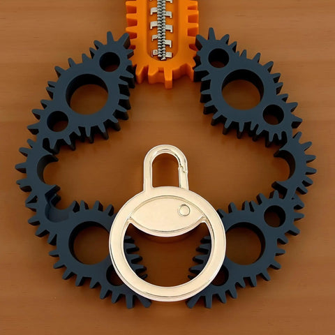 Gold Zipper Pull Replacement In A Snap Detachable Metal Zip Slider Extender Handle For Luggage Backpack Jacket And Suitcase Easy Fix For Broken Zippers And Missing Pulls Durable Fastener Repair on black gear-shaped base.