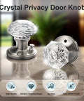 Privacy Glass Door Knob For Bedroom And Bathroom With Lock In Dope Satin Nickel Finish, Diamond Clear Crystal Knob On Victorian Plate Rosette, Vintage Interior Door Hardware To Elevate Any Door with octagon shape