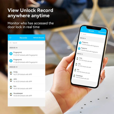Person monitoring unlock records on phone app of Smart Lock Fingerprint Door Lock With App Control No Fuss And 5 In 1 Keyless Entry