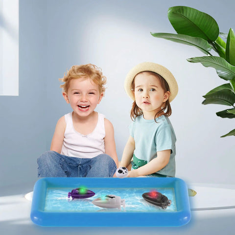 Children playing with Mini Remote Control Boat 360 Degree Rotating RC Boat With 2 4 GHz Operation Built In Rechargeable Battery in pool