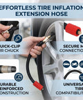 Heavy Duty Tire Inflator Extension Hose With Quick Connect Air Chuck Fits Car Motorcycle And Bike Easy Reach For Recessed Valves 16cm External Thread For Seamless Pump Up Jobs On Road Or Home Get Your Ride Road Ready Snappy Quick Fixes Done Now. on car wheel, red M6 connector, braided hose