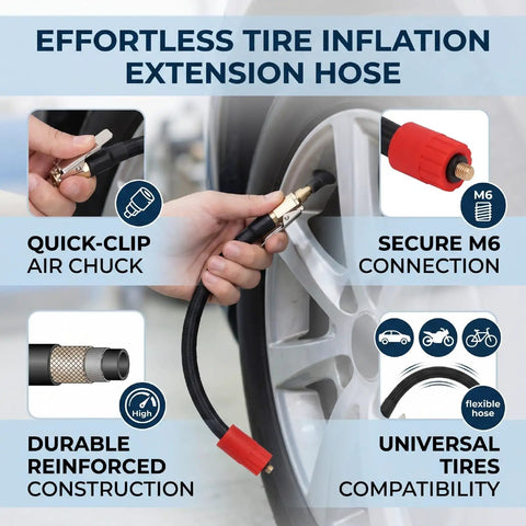 Heavy Duty Tire Inflator Extension Hose With Quick Connect Air Chuck Fits Car Motorcycle And Bike Easy Reach For Recessed Valves 16cm External Thread For Seamless Pump Up Jobs On Road Or Home Get Your Ride Road Ready Snappy Quick Fixes Done Now. on car wheel, red M6 connector, braided hose