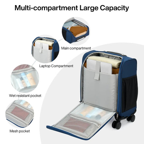 Underseat Carry On Luggage With Wheels Lightweight 30L Softside 16 Inch Spinner Suitcase Airline Approved Personal Item Overnight Bag For Women And Men Blue Jet Set Ready Travel Must Have featuring multiple compartments