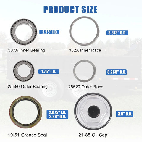 Six-piece trailer bearing kit with inner/outer bearings and races, grease seal, oil cap - Amazon