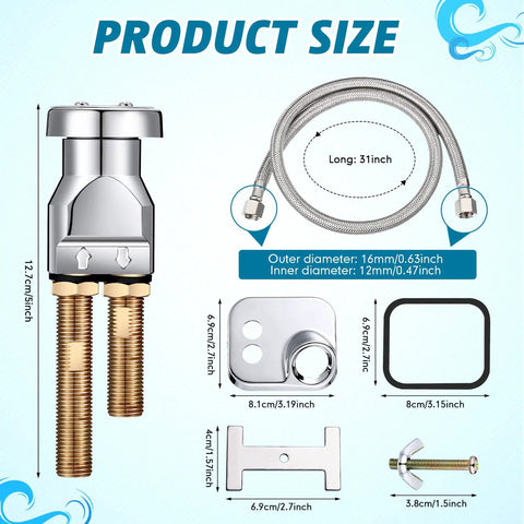 Image of Shampoo Bowl Vacuum Breaker Kit for Salon Sinks showing 7 piece set with dimensions and stainless steel components.