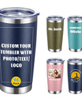 Premium Bulk Personalized 20 Oz Stainless Steel Tumbler With Lid Insulated Double Wall Cup Custom Text Or Photo Logo Print Navy Shade with various designs