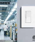 Dead Smooth 0-10V Dimmer Switch For Zero Fuss Single Pole Or Three Way Control Quiet Rocker Action mounted on a wall.