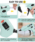 60-100W Hot Glue Gun Full Size Dual Power High Temp Melt Glue Gun Kit With 30 Sticks Finger Caps And Protective Mat Green usage instructions