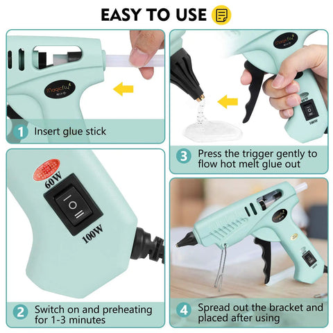 60-100W Hot Glue Gun Full Size Dual Power High Temp Melt Glue Gun Kit With 30 Sticks Finger Caps And Protective Mat Green usage instructions