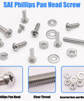 Assorted SAE Phillips Pan Head screws, nuts, and washers from Grab-And-Go 304 Stainless Steel Nuts And Bolts Kit With 237 Pcs