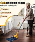 Woman using 60 Inch Heavy Duty Mop Handle Replacement With Quick-Lock ABS Clamp Pro-Grade Alloy Iron Pole Rust-Proof Design
