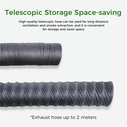 Heavy Duty Fume Extraction Kit For 3D Printer And Laser Engraver Enclosure showing flexible 2 meter telescopic exhaust hose.