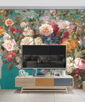 Pink Peony Floral Wallpaper Mural For Girls Bedroom, Botanical Rose Leaves Wall Decor, Large 137 By 96 Inch Fabric Backdrop in Living Room