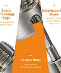 Professional PPR Pipe Threading And Reaming Tool Kit Compatible With Electric Drill For 1/2 3/4 And 1 Inch PVC Plumbing Pipe showing sharp threading edge and carbon steel material.