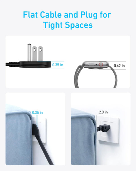 12 In 1 Power Strip With 900J Surge Protector And 35W Max Charging, 2 USB C Ports, 2 USB A Ports, And 8 AC Outlets For Home Office, Desk, And Travel Setups flat plug and cable for tight spaces
