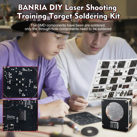 Teens assembling DIY Light Sensitive Shooting Target Kit For Soldering Practice with digital hit counter in a classroom.