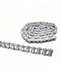 Top Shelf 304 Stainless Steel Short Pitch Roller Chain For Smoother Transmission and Rust Free Long Lasting Performance In All Kinds Of Heavy Duty Industrial Machinery and Equipment With Steady Power Transfer, displaying linked chain sections.