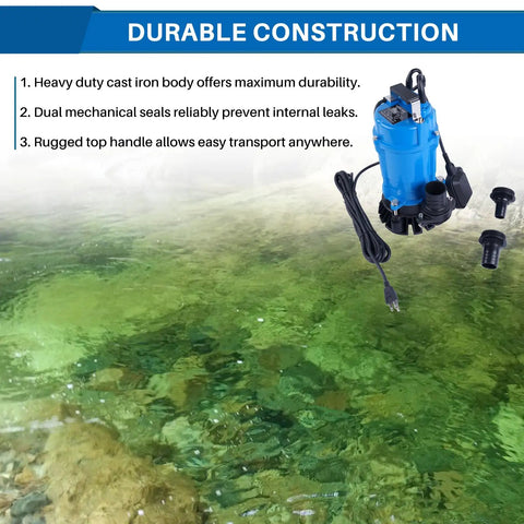 Built Tough 2 Inch Submersible Trash Pump Float Switch Replacement Compatible With Tsurumi Hsz24s Hsz24s62 shown in water with durable design.