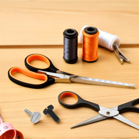 Awesome 60 Piece Sewing Machine Screw Kit With Needle Clamp Fixings And Presser Foot Thumb Hardware Replacement To Boost Productivity In Your Craft Studio, featuring scissors, thread spools, and screws.