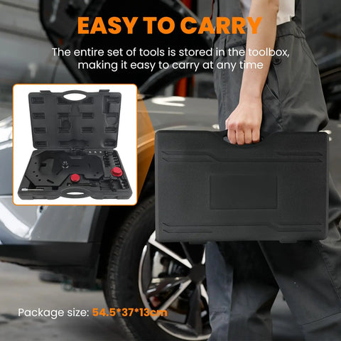 DPS6 Dry Dual Clutch Transmission Installer And Remover Tool For Ford Focus Fiesta Cmax Kuga And Volvo Models Grease Monkey Approved Clutch Reset Wrench in a portable toolbox.