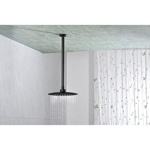 16 Inch Matte Black Ceiling Mounted Shower Arm And Flange For Rain Shower Head, Anti Rust Stainless Steel Design, bathroom view