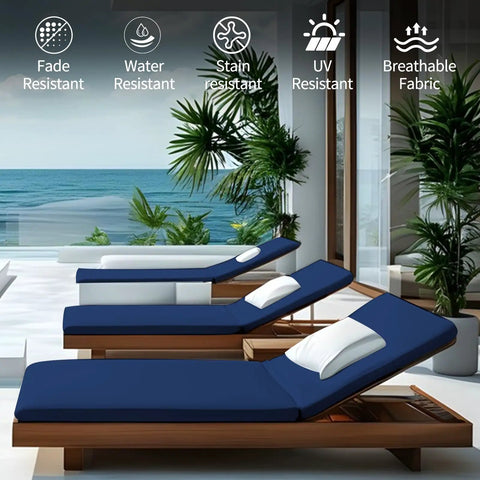Outdoor Chaise Lounge Cushions For Patio Furniture, Waterproof Replacement Seat Cushions For Poolside Loungers, 72 By 22 By 3 Inches shown on wooden loungers