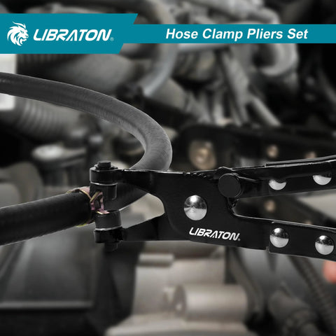 LIBRATON hose clamp pliers set, 2-piece with swivel jaws, black metal for automotive use