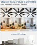 65 Inch Ceiling Fan With Lights And Remote Black Finish With Dimmable 3000K To 6000K Color Temperature Display in Three Settings