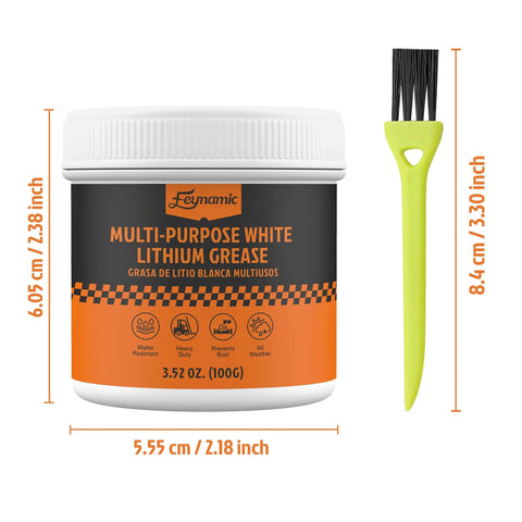 Multi-purpose white lithium grease jar (100 g/3.52 oz) with yellow brush